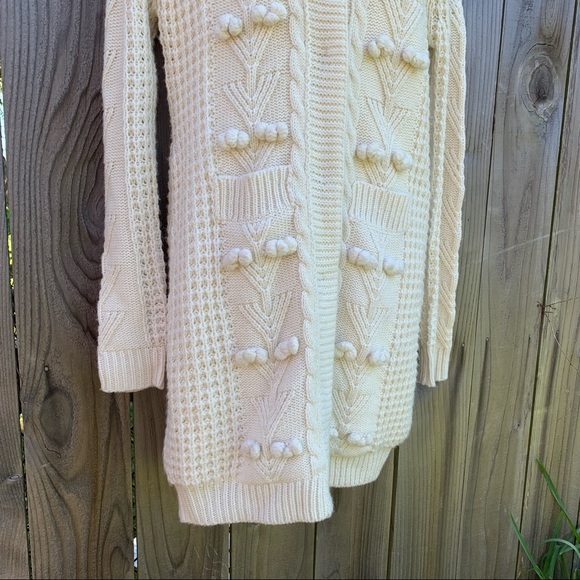 MM COUTURE Cream Cable Knit Faux Fur Lined Hooded sweater Cardigan Jacket - Picture 4 of 13